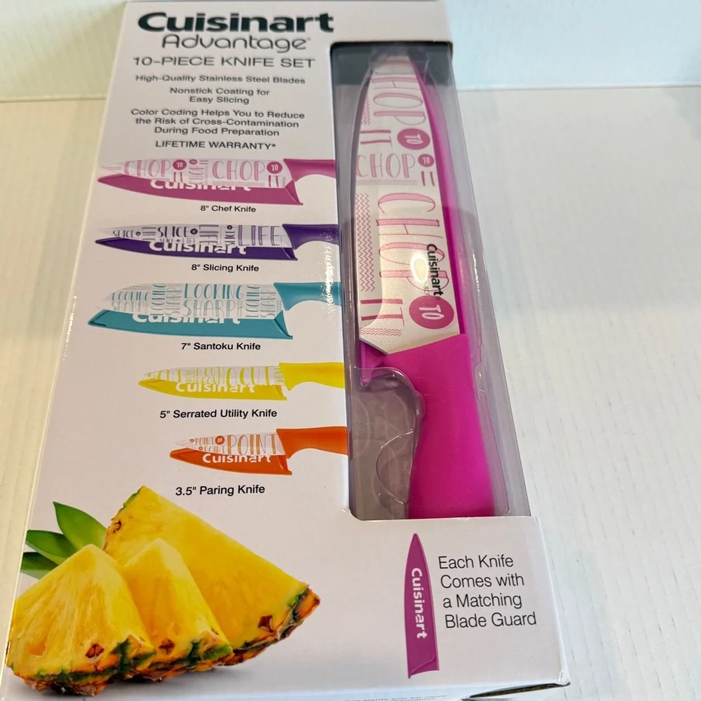 🆕 Cuisinart 10-Piece Colorful Typography Knife Set – Nonstick Blades – 🆕